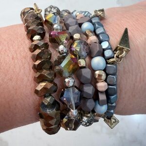 Ermish Chic Metallic Beaded Bracelet Stack  Set